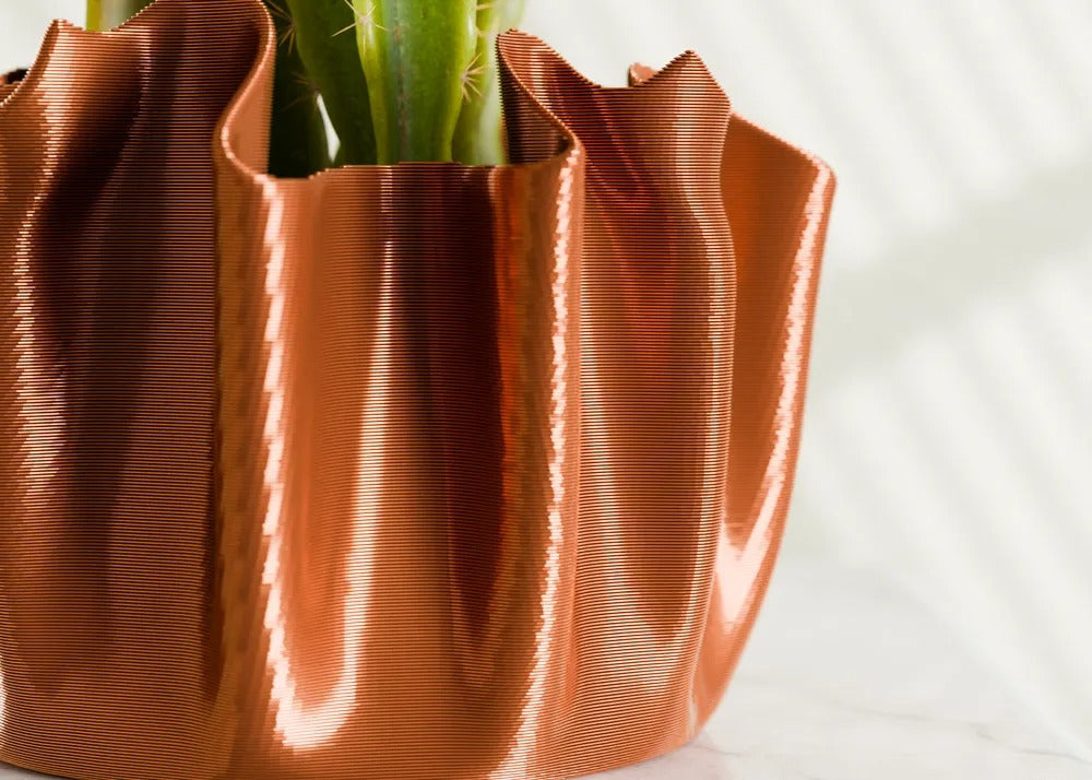 RippleFlow 3D Printed Planter – Upside-Down Fabric Inspired Pot