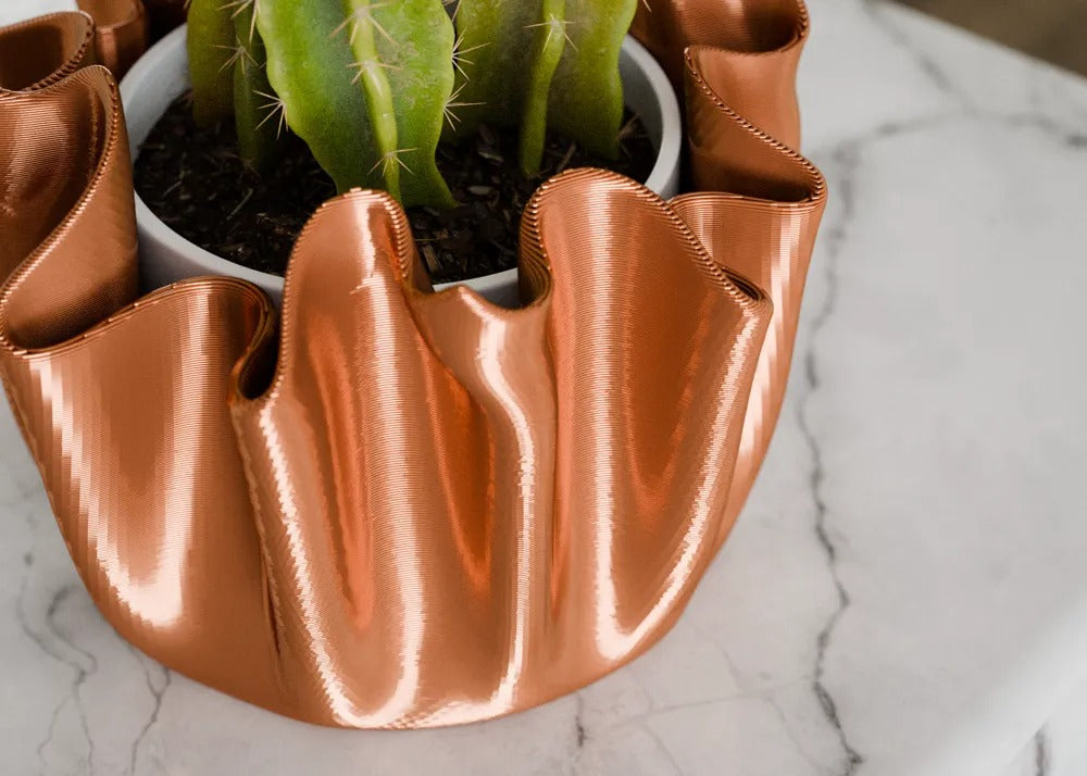 RippleFlow 3D Printed Planter – Upside-Down Fabric Inspired Pot
