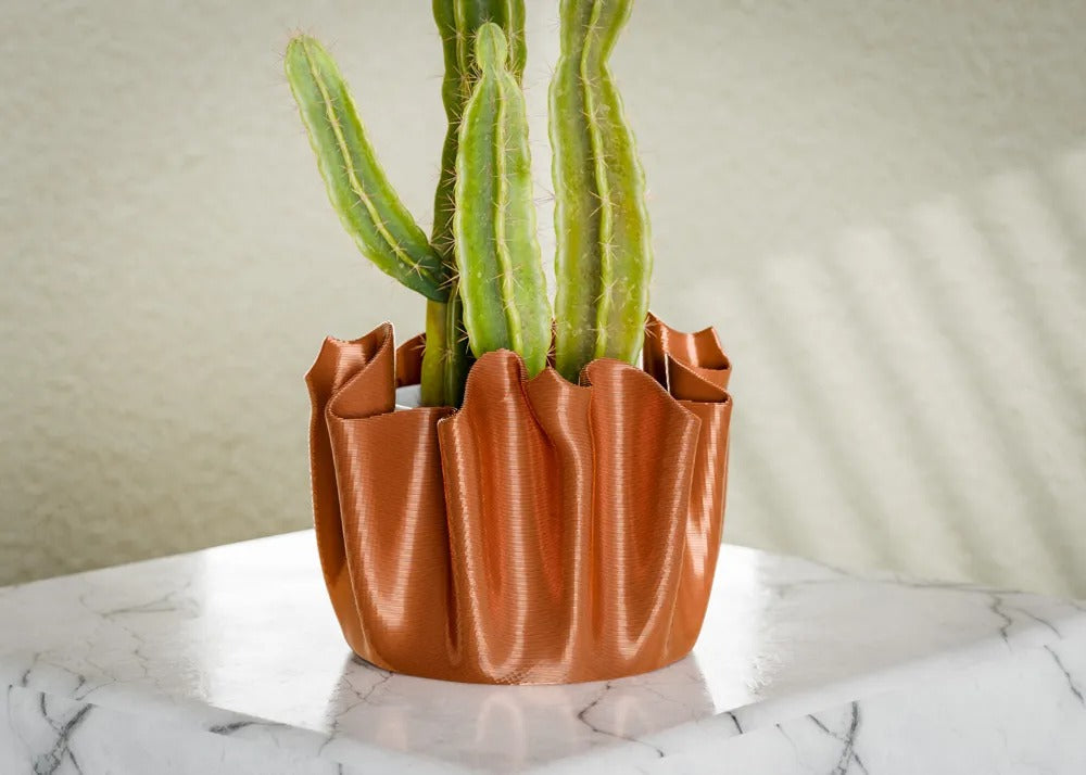 RippleFlow 3D Printed Planter – Upside-Down Fabric Inspired Pot
