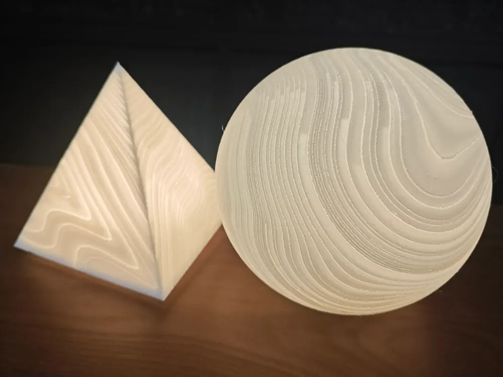ZenGlow 3D Pyramid Table Lamp – Geometric Woodgrain Light
