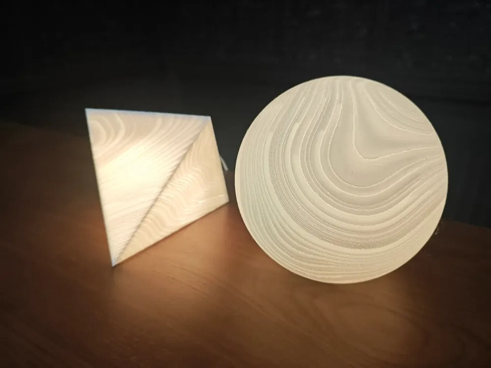 ZenGlow 3D Pyramid Table Lamp – Geometric Woodgrain Light