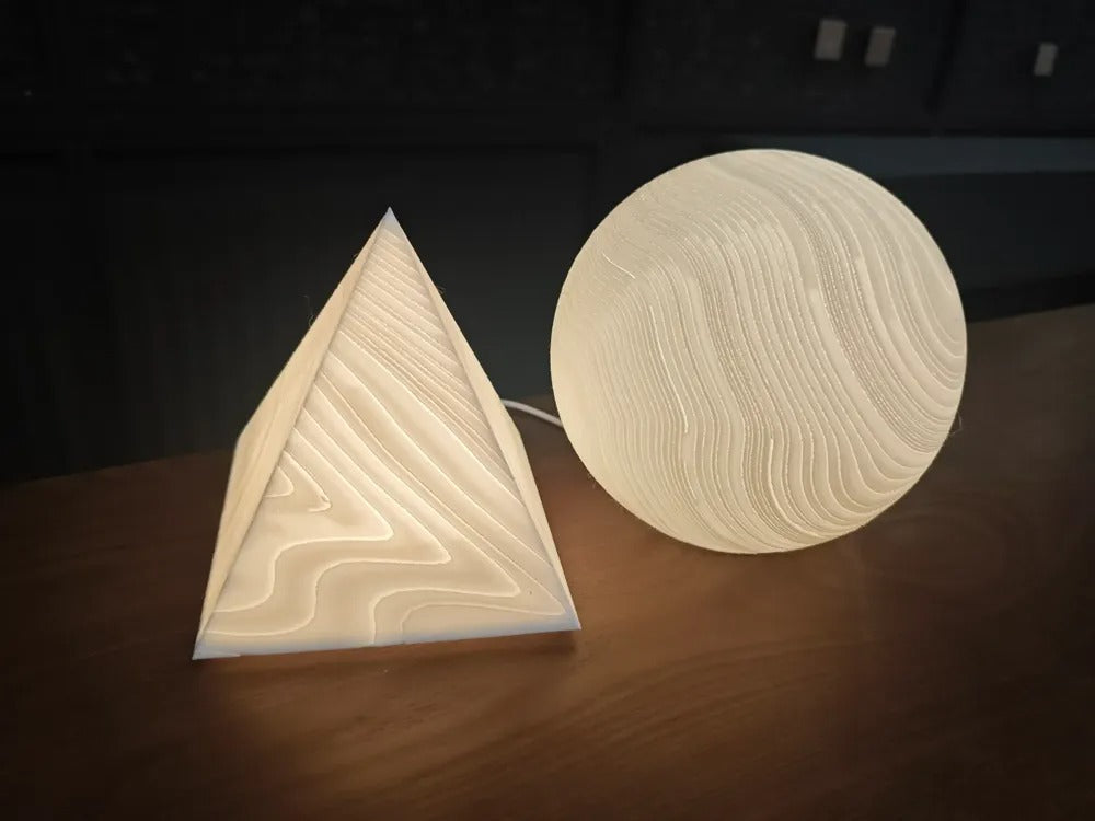 ZenGlow 3D Pyramid Table Lamp – Geometric Woodgrain Light