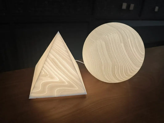 ZenGlow 3D Pyramid Table Lamp – Geometric Woodgrain Light